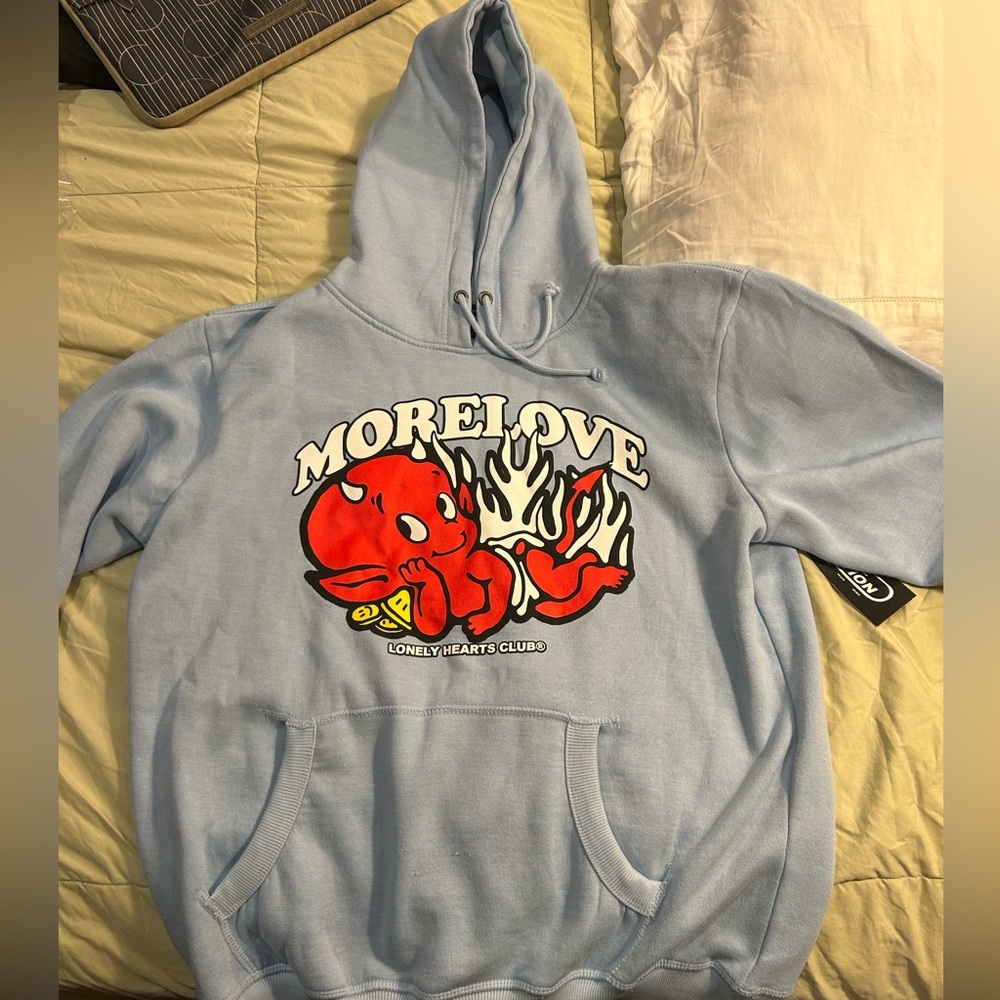 Lonely Hearts Club Morelove Light Blue Hoodie with Red Graphic